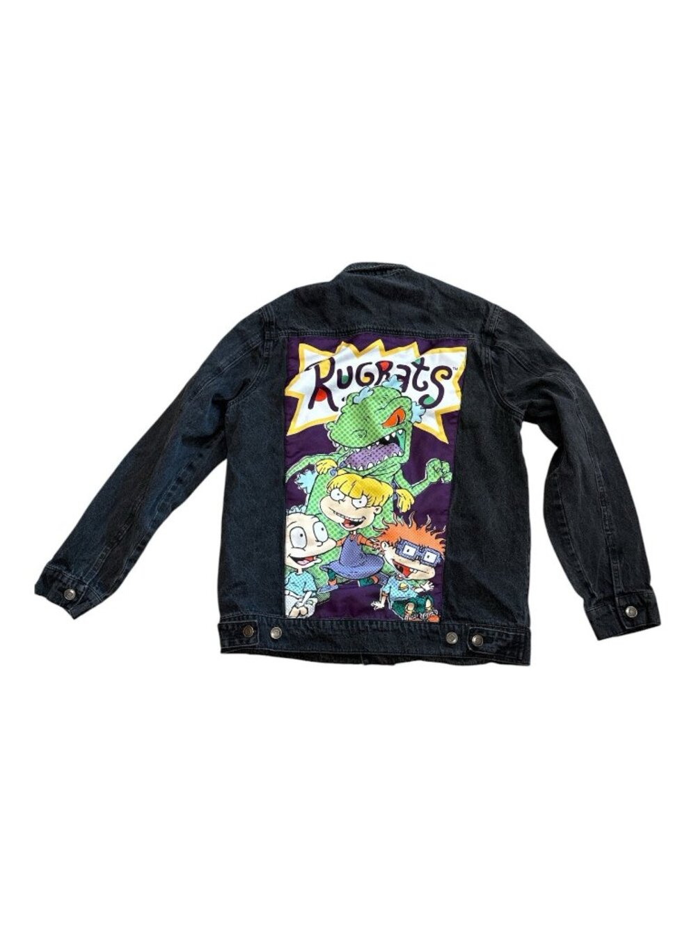 Nickelodeon Rugrats Jacket Mens Small Black Denim Trucker Cartoon Faded